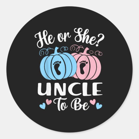 Halloween He Or She Uncle To Be Pumpkin Gender Rev Ronde Sticker (Voorkant)