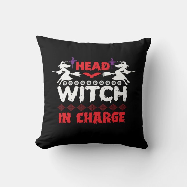 Halloween Head Witch in Charge Birthday Kussen (Voorkant)