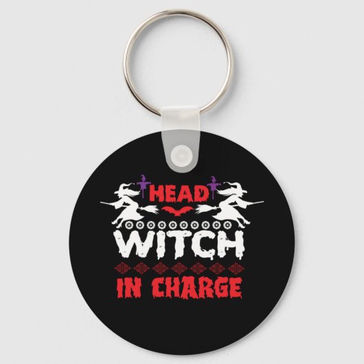 Halloween Head Witch in Charge Birthday Sleutelhanger (Voorkant)