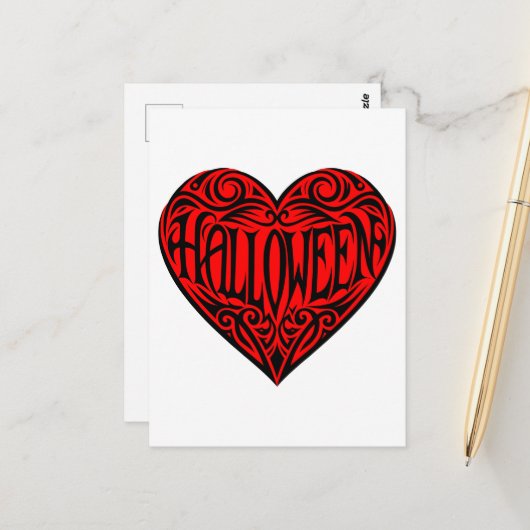 Halloween Heart, Black Heart, Holiday Briefkaart (Voorkant / Achterkant in situ)