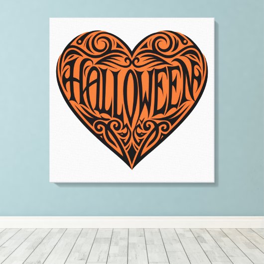Halloween Heart, Black Heart, Holiday Canvas Afdruk (Insitu (Houten vloer))