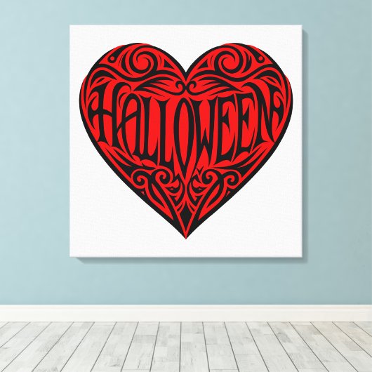 Halloween Heart, Black Heart, Holiday Canvas Afdruk (Insitu (Houten vloer))