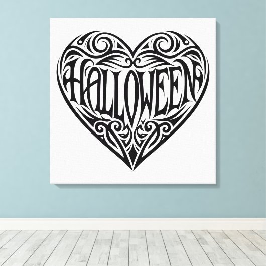 Halloween Heart, Black Heart, Holiday Canvas Afdruk (Insitu (Houten vloer))