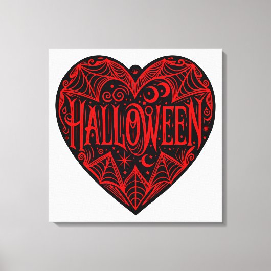 Halloween Heart, Black Heart Shape, Holiday Canvas Afdruk (Voorkant)