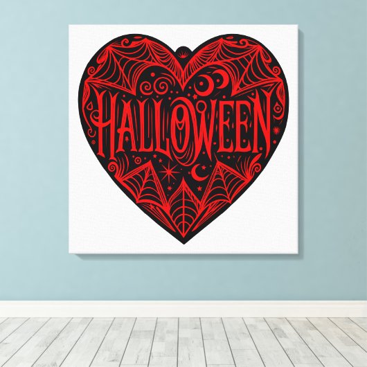 Halloween Heart, Black Heart Shape, Holiday Canvas Afdruk (Insitu (Houten vloer))
