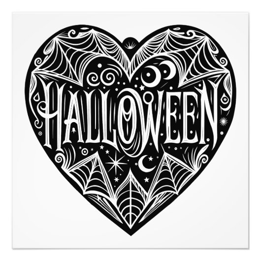Halloween Heart, Black Heart Shape, Holiday Foto Afdruk (Voorkant)