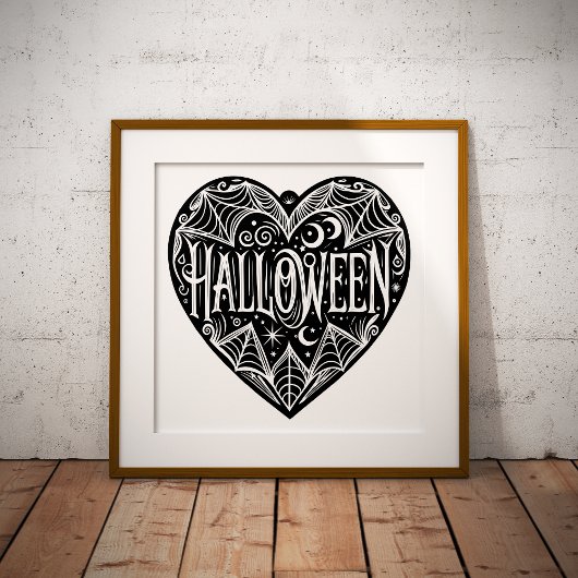 Halloween Heart, Black Heart Shape, Holiday Poster