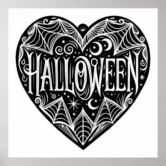Halloween Heart, Black Heart Shape, Holiday Poster (Voorkant)