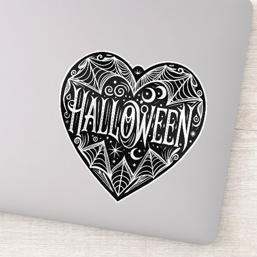 Halloween Heart, Black Heart Shape, Holiday Sticker (Detail)