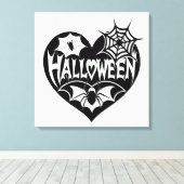 Halloween Heart, Black Heart Shape, Spider Web Canvas Afdruk (Insitu (Houten vloer))