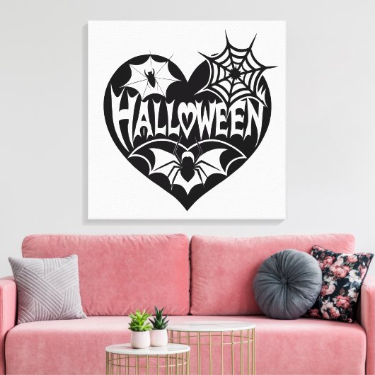Halloween Heart, Black Heart Shape, Spider Web Canvas Afdruk (Insitu (Woonkamer))
