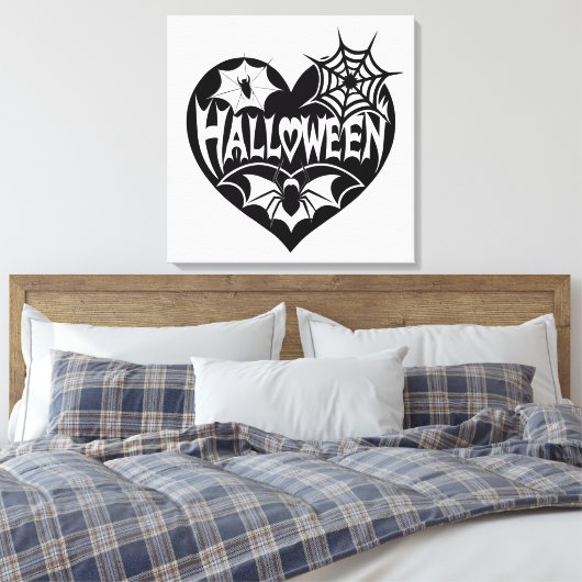 Halloween Heart, Black Heart Shape, Spider Web Canvas Afdruk (Insitu (Slaapkamer))