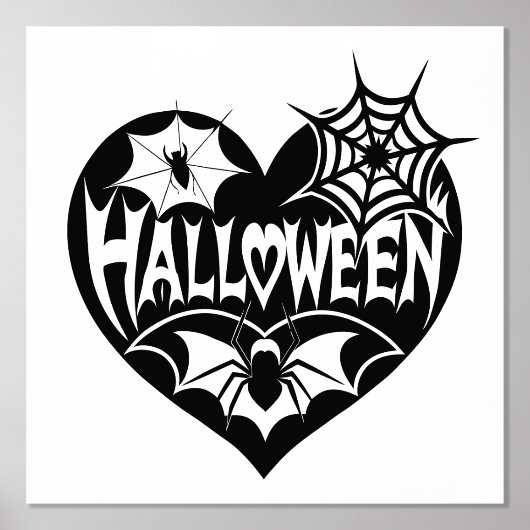 Halloween Heart, Black Heart Shape, Spider Web Folie Afdrukken (Voorkant)