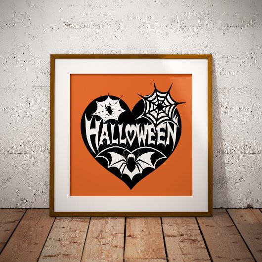Halloween Heart, Black Heart Shape, Spider Web Folie Afdrukken