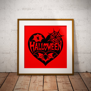 Halloween Heart, Black Heart Shape, Spider Web Folie Afdrukken