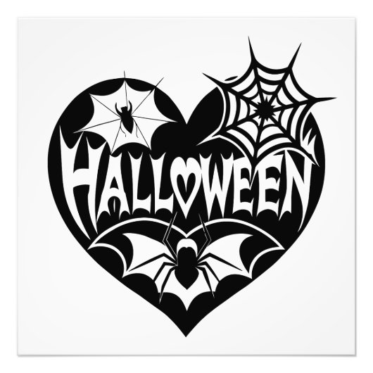Halloween Heart, Black Heart Shape, Spider Web Foto Afdruk (Voorkant)