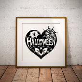 Halloween Heart, Black Heart Shape, Spider Web Foto Afdruk