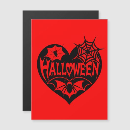 Halloween Heart, Black Heart Shape, Spider Web Magnetische Uitnodiging (Voorkant / Achterkant)