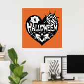 Halloween Heart, Black Heart Shape, Spider Web Poster (Thuiskantoor)
