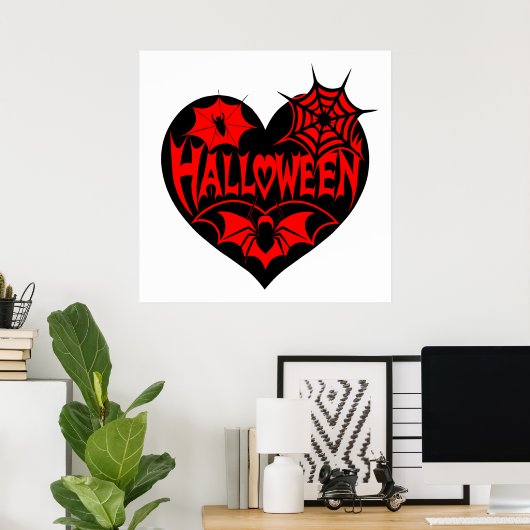 Halloween Heart, Black Heart Shape, Spider Web Poster (Thuiskantoor)