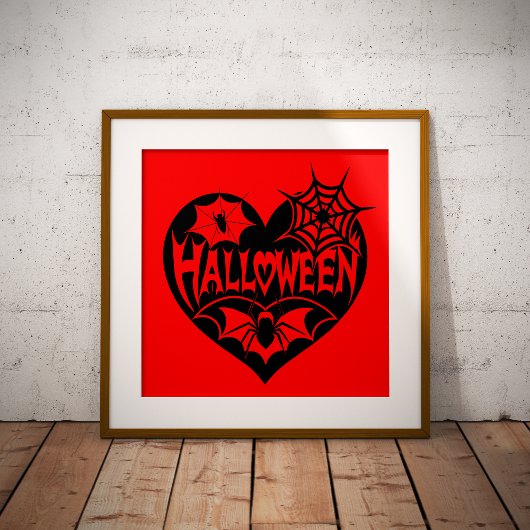 Halloween Heart, Black Heart Shape, Spider Web Poster