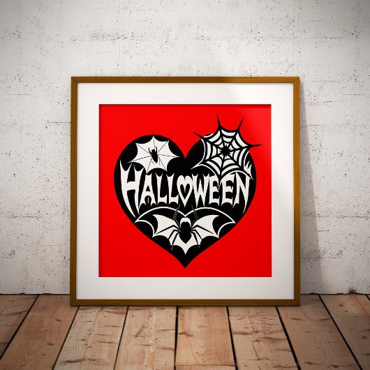 Halloween Heart, Black Heart Shape, Spider Web Poster