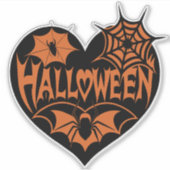 Halloween Heart, Black Heart Shape, Spider Web Sticker (Voorkant)