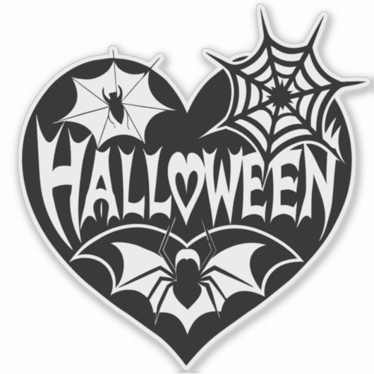 Halloween Heart, Black Heart Shape, Spider Web Sticker (Voorkant)