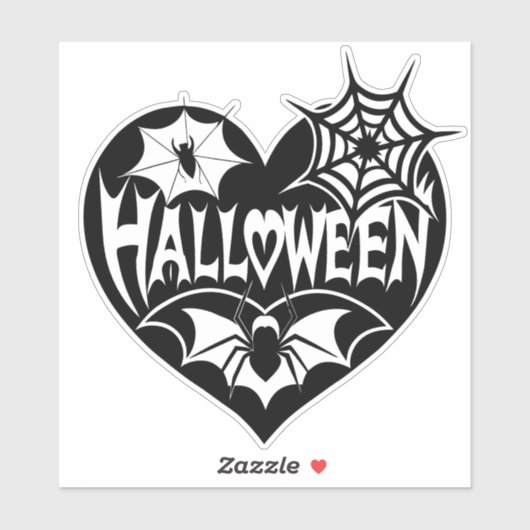 Halloween Heart, Black Heart Shape, Spider Web Sticker (Vel)