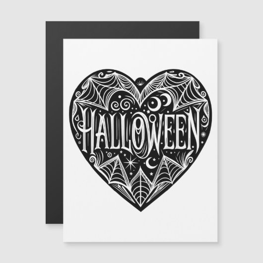 Halloween Heart, Black Heart Shape, Vakantie Magnetische Uitnodiging (Voorkant / Achterkant)