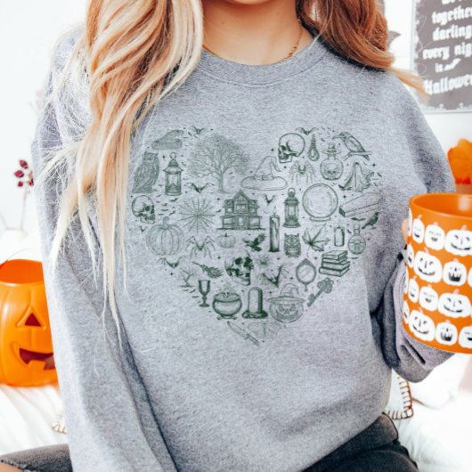 Halloween Heart Green Spooky Doodles Sweatshirt