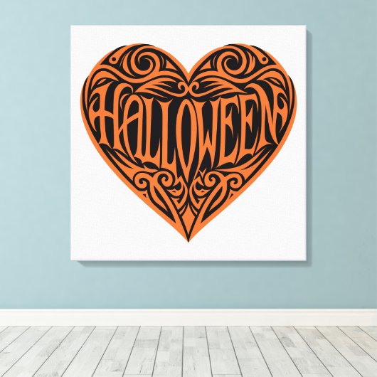 Halloween Heart, Orange Heart, Holiday Canvas Afdruk (Insitu (Houten vloer))