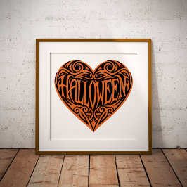 Halloween Heart, Orange Heart, Holiday Foto Afdruk