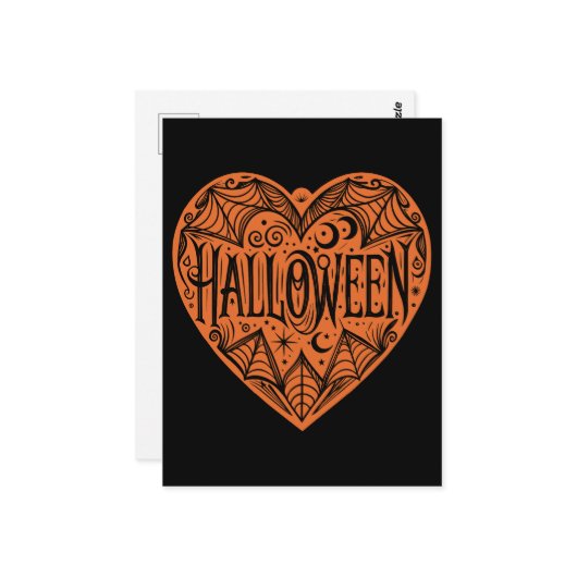 Halloween Heart, Orange Heart Shape, Holiday Briefkaart (Voorkant / Achterkant in situ)