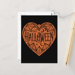 Halloween Heart, Orange Heart Shape, Holiday Briefkaart