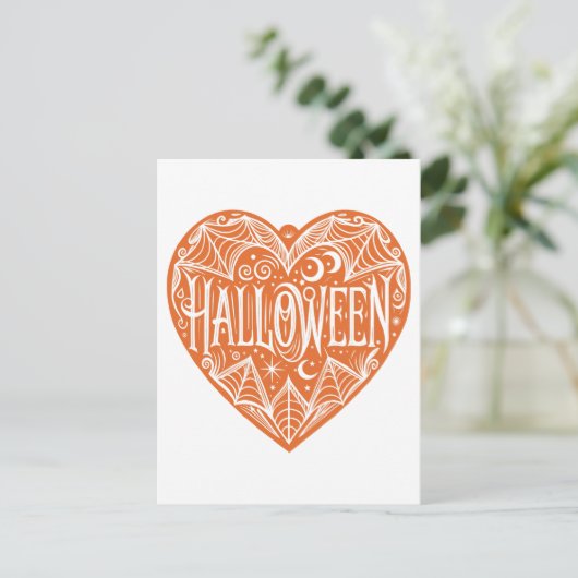 Halloween Heart, Orange Heart Shape, Holiday Briefkaart (Staand voorkant)