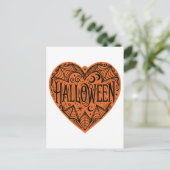 Halloween Heart, Orange Heart Shape, Holiday Briefkaart (Staand voorkant)