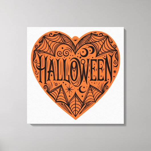 Halloween Heart, Orange Heart Shape, Holiday Canvas Afdruk (Voorkant)