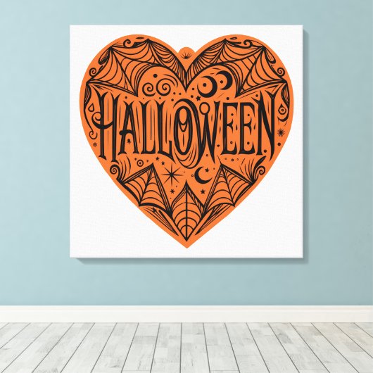 Halloween Heart, Orange Heart Shape, Holiday Canvas Afdruk (Insitu (Houten vloer))