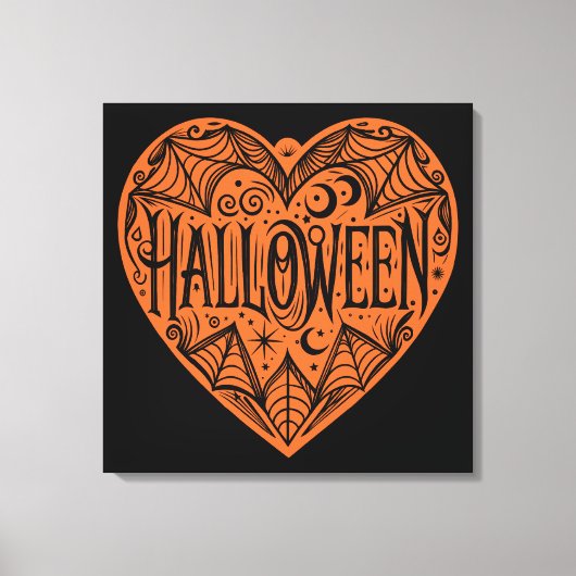 Halloween Heart, Orange Heart Shape, Holiday Canvas Afdruk (Voorkant)