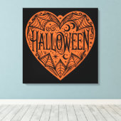 Halloween Heart, Orange Heart Shape, Holiday Canvas Afdruk (Insitu (Houten vloer))