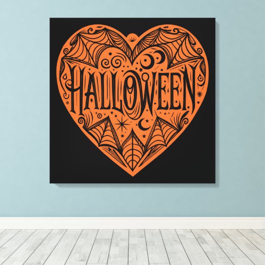 Halloween Heart, Orange Heart Shape, Holiday Canvas Afdruk (Insitu (Houten vloer))