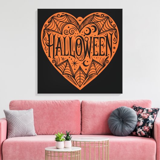 Halloween Heart, Orange Heart Shape, Holiday Canvas Afdruk (Insitu (Woonkamer))