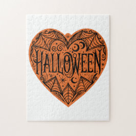 Halloween Heart, Orange Heart Shape, Holiday Legpuzzel