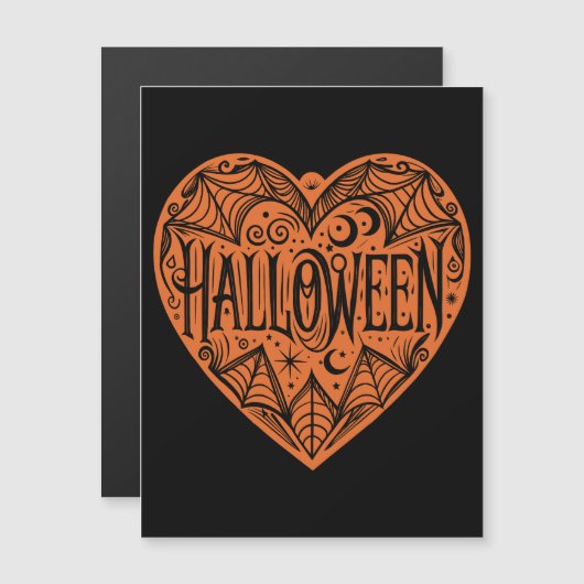 Halloween Heart, Orange Heart Shape, Holiday Magnetische Uitnodiging (Voorkant / Achterkant)