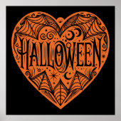 Halloween Heart, Orange Heart Shape, Holiday Poster (Voorkant)