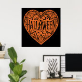 Halloween Heart, Orange Heart Shape, Holiday Poster (Thuiskantoor)