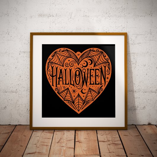 Halloween Heart, Orange Heart Shape, Holiday Poster