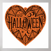 Halloween Heart, Orange Heart Shape, Holiday Poster (Voorkant)