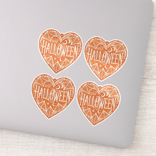 Halloween Heart, Orange Heart Shape, Holiday Sticker (Detail)